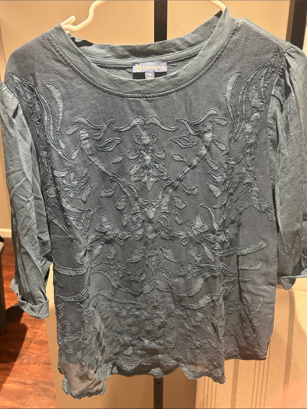 Democracy Women's Embroidered  Top in Slate Blue